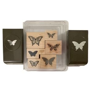 Stampin' Up 7 stamps 2 matching punches Papillon Potpourri Butterfly Butterflies